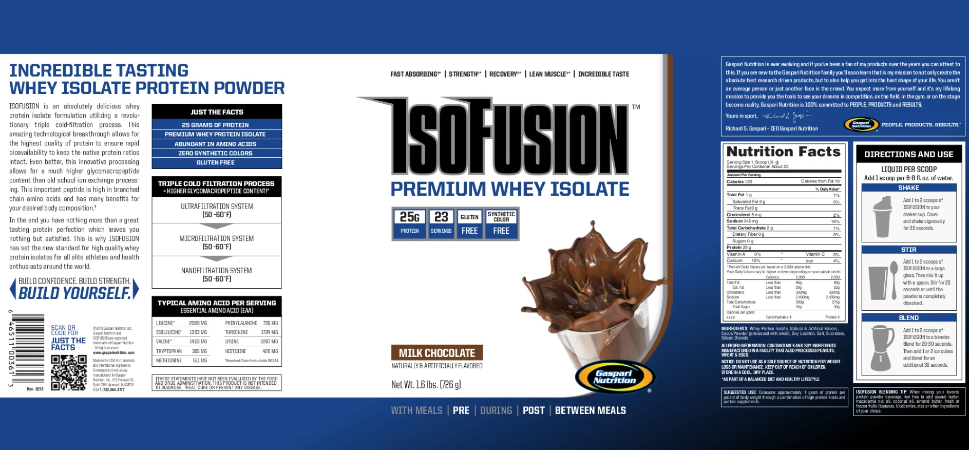 Label for IsoFusion Premium Whey Isolate Milk Chocolate