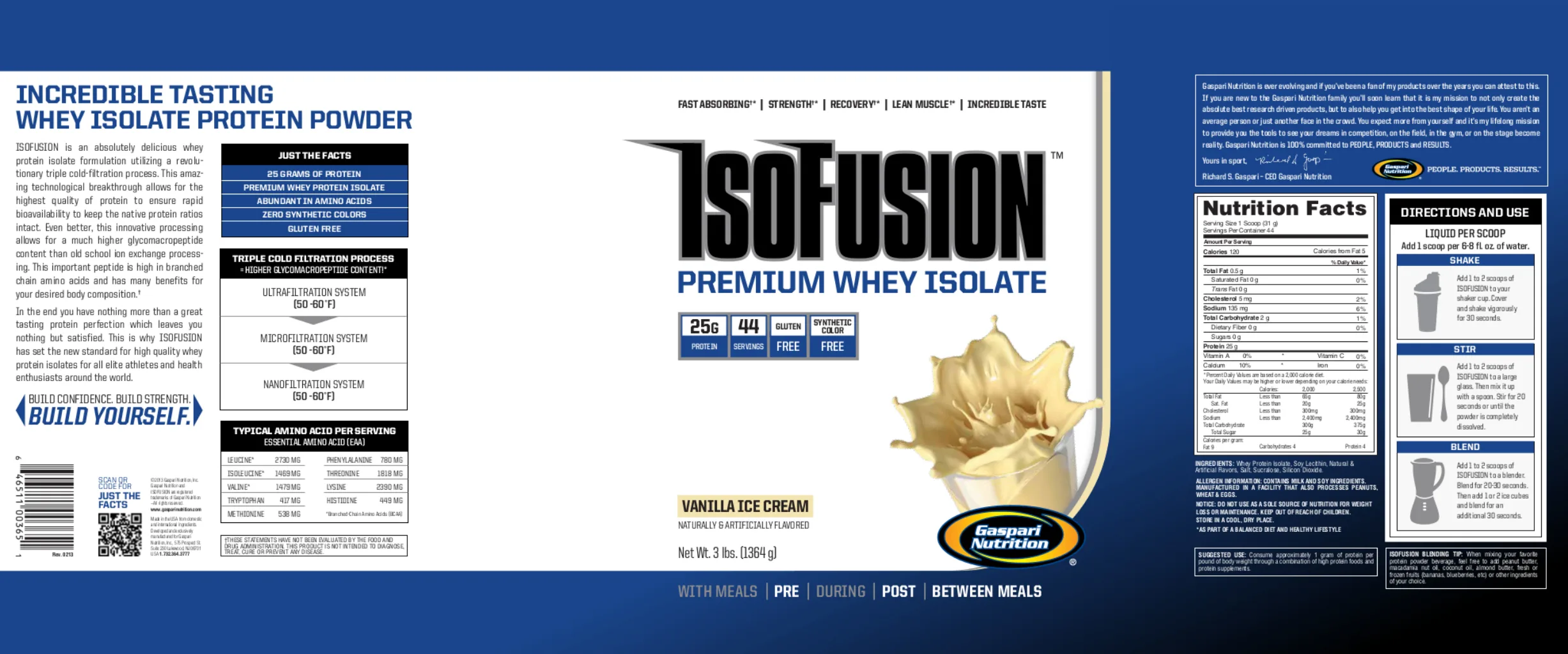 Label for IsoFusion Premium Whey Isolate Vanilla Ice Cream