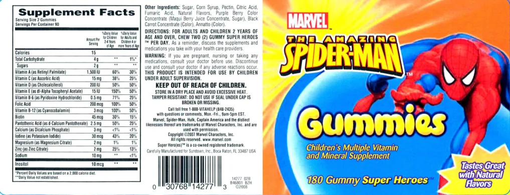 Label for Marvel The Amazing Spider-Man Gummies