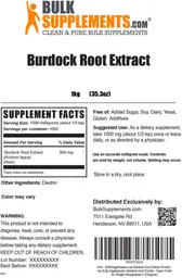 Label for Burdock Root Extract