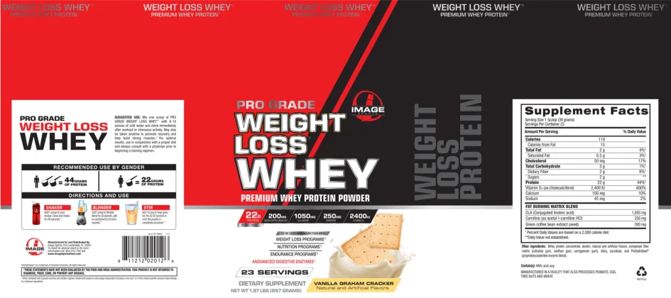 Label for Pro Grade Weight Loss Whey Vanilla Graham Cracker
