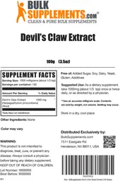 Label for Devil's Claw Extract
