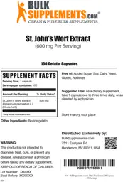 Label for St. John's Wort Extract (600 mg)