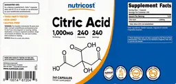 Label for Citric Acid 1,000 mg