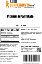 Label for Vitamin A Palmitate