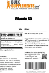 Label for Vitamin B5