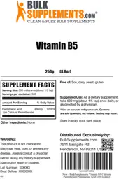 Label for Vitamin B5