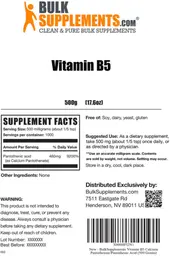 Label for Vitamin B5