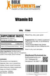 Label for Vitamin D3