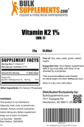 Label for Vitamin K2 1% (MK-7)