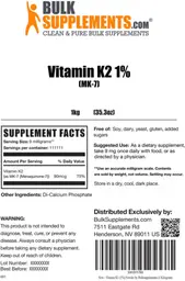 Label for Vitamin K2 1% (MK-7)