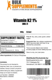 Label for Vitamin K2 1% (MK-7)