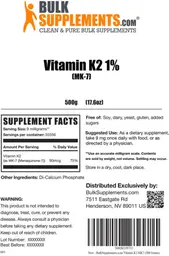 Label for Vitamin K2 1% (MK-7)