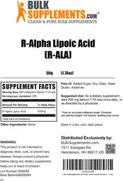 Label for R-Alpha Lipoic Acid
