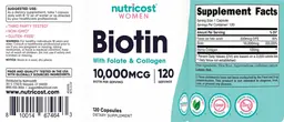 Label for Biotin 10,000 mcg with Folate & Collagen