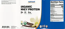 Label for Organic Whey Protein 20 g Vanilla