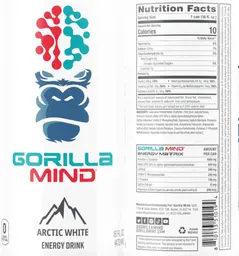 Label for Gorilla Mind Energy Drink Arctic White