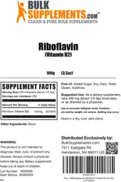Label for Riboflavin (Vitamin B2)