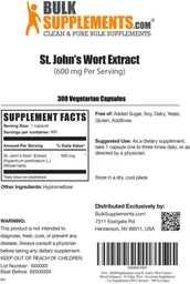 Label for St. John's Wort Extract (600 mg)