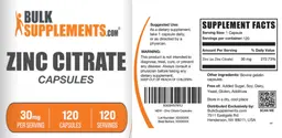 Label for Zinc Citrate Capsules 30 mg