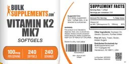 Label for Vitamin K2 MK7 Softgels 100 mcg