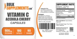 Label for Vitamin C Acerola Cherry Capsules 500 mg