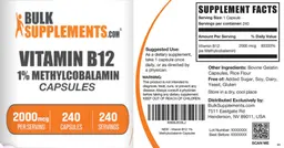 Label for Vitamin B12 1% Methylcobalamin Capsules 2000 mcg