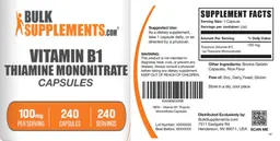 Label for Vitamin B1 Thiamine Mononitrate Capsules 100 mg