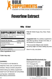 Label for Feverfew Extract