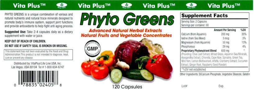 Label for Phyto Greens