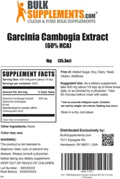 Label for Garcinia Cambogia Extract (60% HCA)