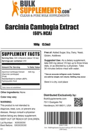 Label for Garcinia Cambogia Extract (60% HCA)