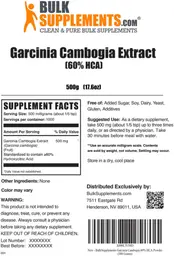 Label for Garcinia Cambogia Extract (60% HCA)