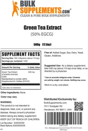 Label for Green Tea Extract (50% EGCG)