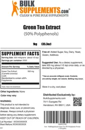 Label for Green Tea Extract (50% Polyphenols)
