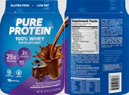 Label for 100% Whey Rich Chocolate