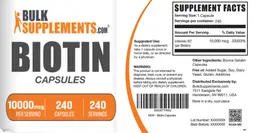 Label for Biotin Capsules 10000 mcg