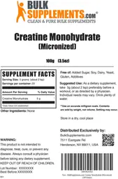 Label for Creatine Monohydrate