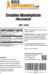 Label for Creatine Monohydrate