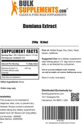 Label for Damiana Extract