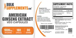 Label for American Ginseng Extract 1000 mg Veg Capsules