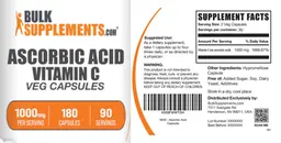 Label for Ascorbic Acic Vitamin C 1000 mg Veg Capsules