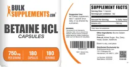 Label for Betaine HCl 750 mg Capsules