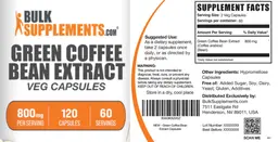 Label for Green Coffee Bean Extract 800 mg Veg Capsules