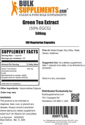 Label for Green Tea Extract (50% EGCG) 500 mg