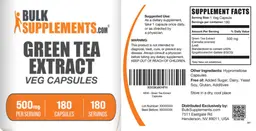 Label for Green Tea Extract 500 mg Veg Capsules