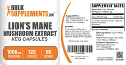 Label for Lion's Mane Mushroom Extract 1000 mg Veg Capsules