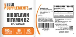 Label for Riboflavin Vitamin B2 400 mg Capsules