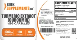 Label for Turmeric Extract (Curcumin) 1000 mg Veg Capsules