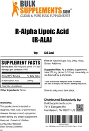 Label for R-Alpha Lipoic Acid (R-ALA)